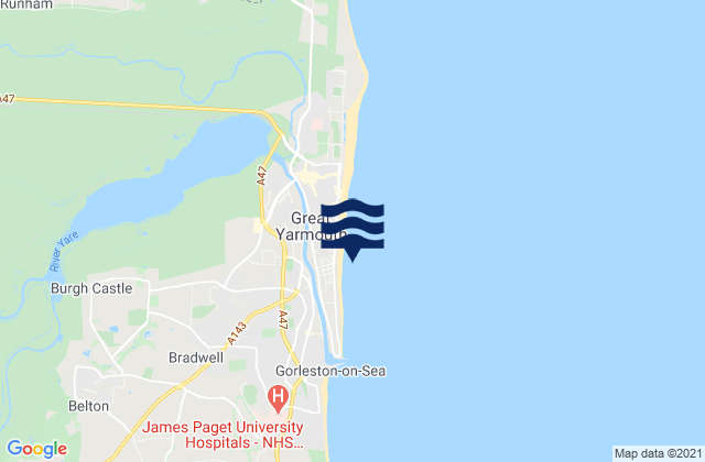 Mapa da tábua de marés em South Beach, United Kingdom