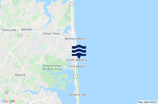 Mapa da tábua de marés em South Bethany, United States