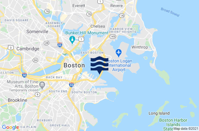 Mapa da tábua de marés em South Boston Pier 4 0.2 n.mi. NNE of, United States