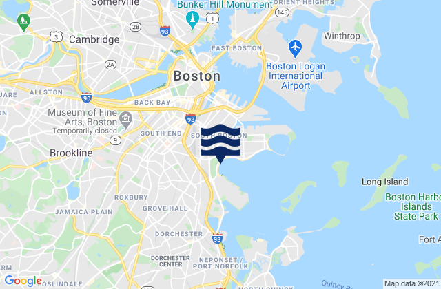Mapa da tábua de marés em South Boston, United States