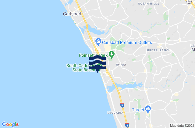 Mapa da tábua de marés em South Carlsbad State Beach, United States