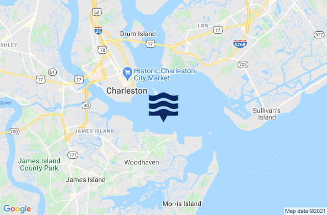 Mapa da tábua de marés em South Chan. 0.4 mi. NW of Ft. Johnson, United States