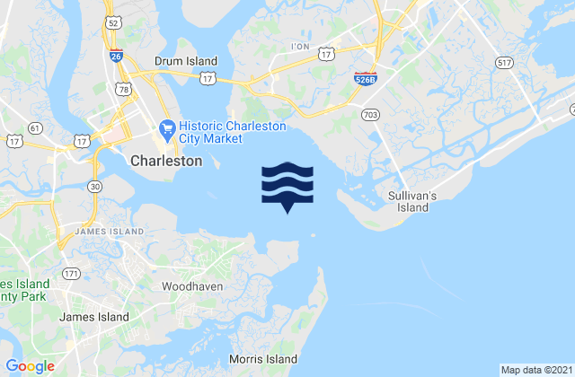 Mapa da tábua de marés em South Chan. 0.8 mi. ENE of Ft. Johnson, United States