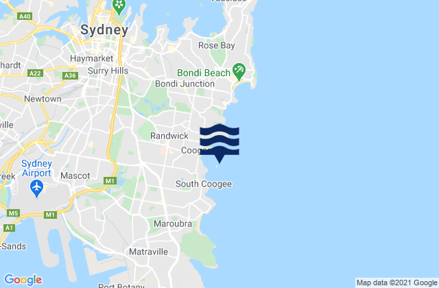 Mapa da tábua de marés em South Coogee, Australia