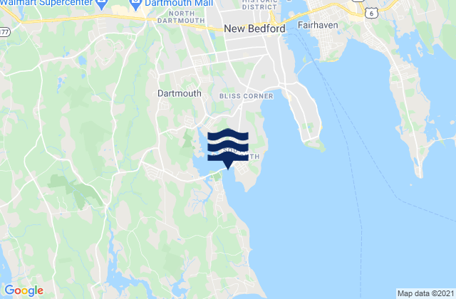 Mapa da tábua de marés em South Dartmouth, United States