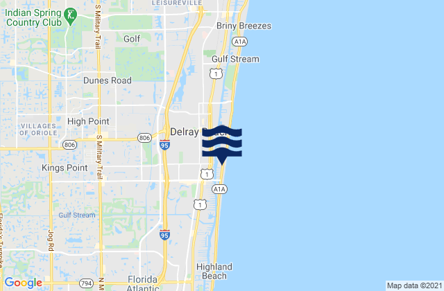 Mapa da tábua de marés em South Delray Beach, United States