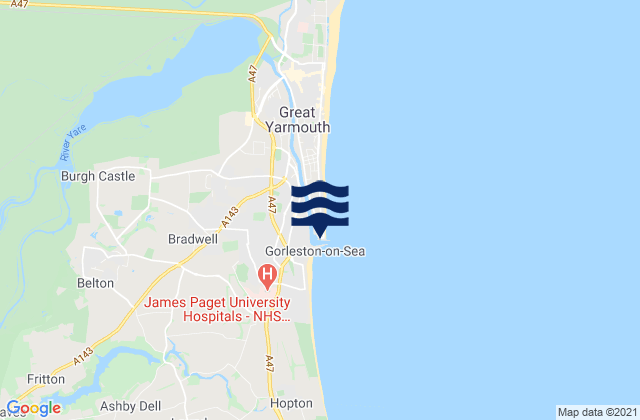 Mapa da tábua de marés em South Denes Beach, United Kingdom