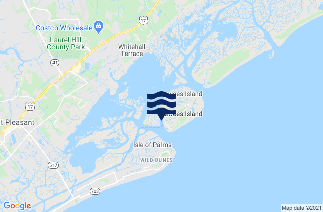 Mapa da tábua de marés em South Dewees Island Dewees Inlet, United States