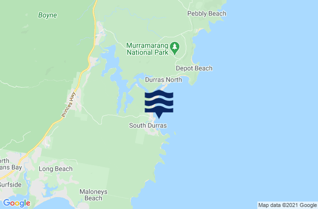 Mapa da tábua de marés em South Durras, Australia