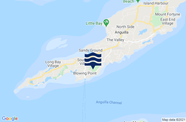 Mapa da tábua de marés em South Hill Village, Anguilla