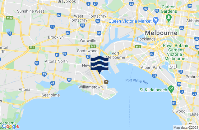 Mapa da tábua de marés em South Kingsville, Australia