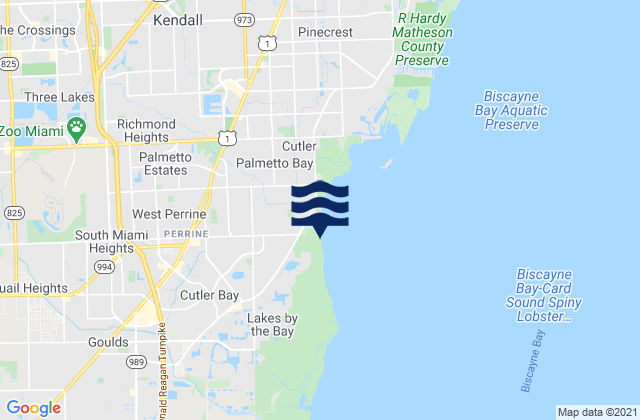 Mapa da tábua de marés em South Miami Heights, United States