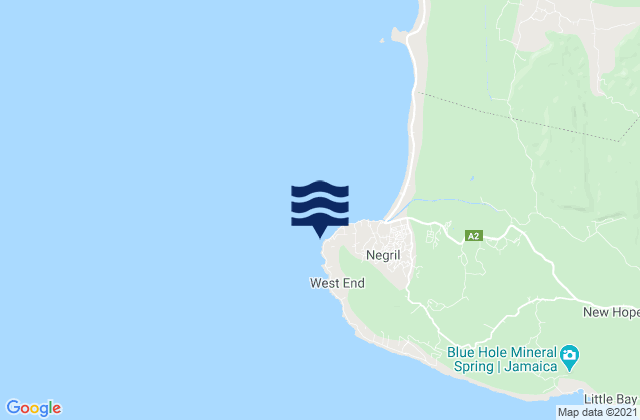 Mapa da tábua de marés em South Negril Point, Jamaica