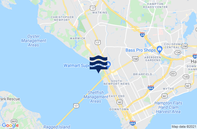 Mapa da tábua de marés em South Newport River, United States