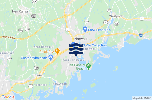 Mapa da tábua de marés em South Norwalk, United States