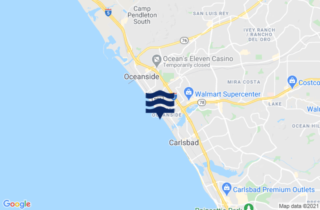 Mapa da tábua de marés em South Oceanside Beach, United States