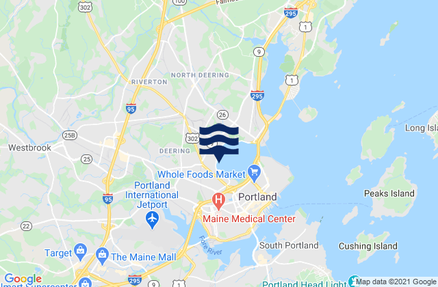 Mapa da tábua de marés em South Portland Gardens, United States