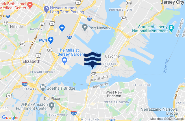 Mapa da tábua de marés em South Reach Newark Bay, United States