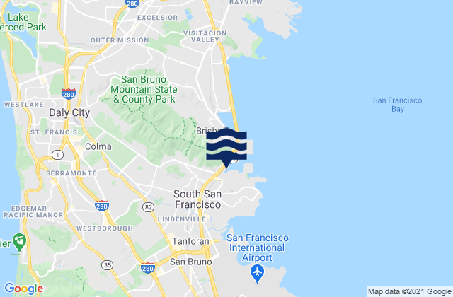 Mapa da tábua de marés em South San Francisco, United States