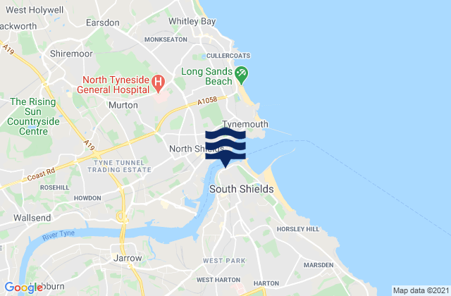 Mapa da tábua de marés em South Shields, United Kingdom