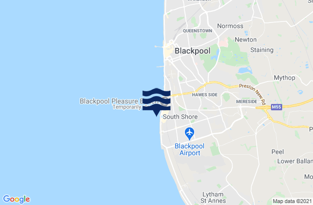 Mapa da tábua de marés em South Shore Beach, United Kingdom