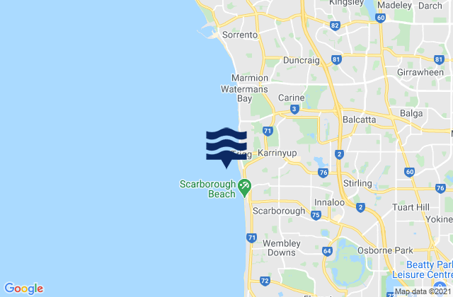 Mapa da tábua de marés em South Trigg Beach, Australia