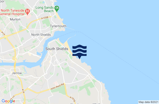 Mapa da tábua de marés em South Tyneside, United Kingdom