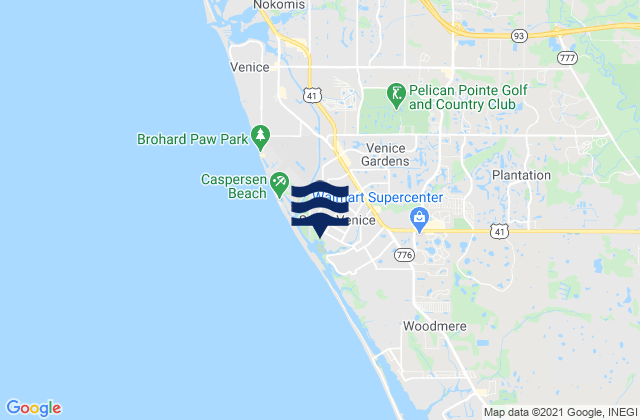 Mapa da tábua de marés em South Venice, United States
