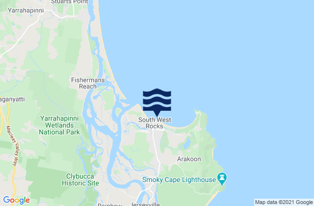 Mapa da tábua de marés em South West Rocks, Australia