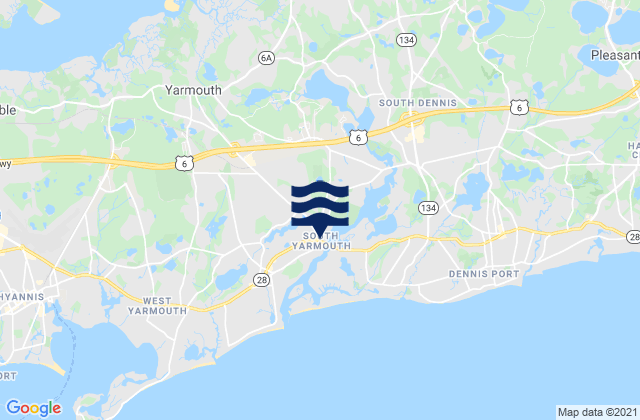 Mapa da tábua de marés em South Yarmouth, United States