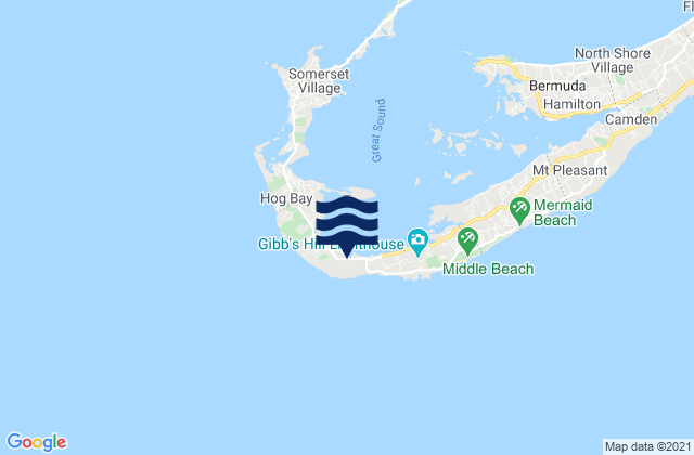 Mapa da tábua de marés em Southampton Parish, Bermuda