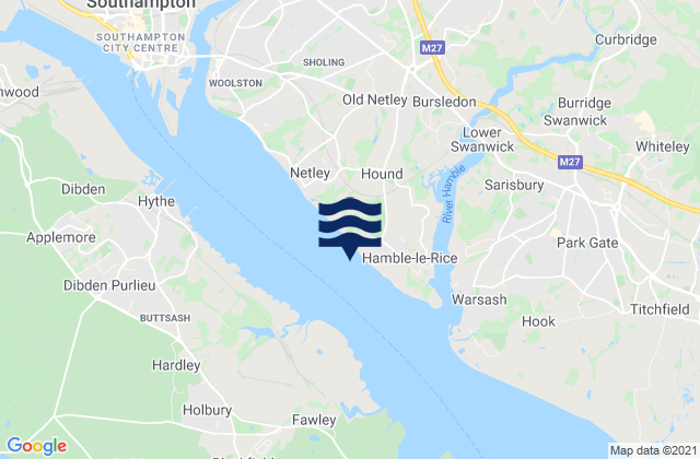Mapa da tábua de marés em Southampton Water, United Kingdom