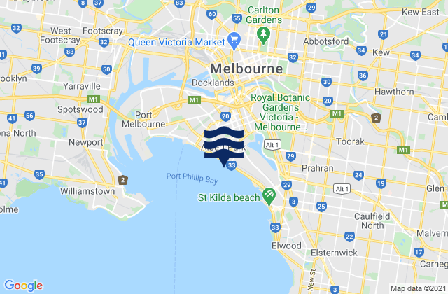 Mapa da tábua de marés em Southbank, Australia