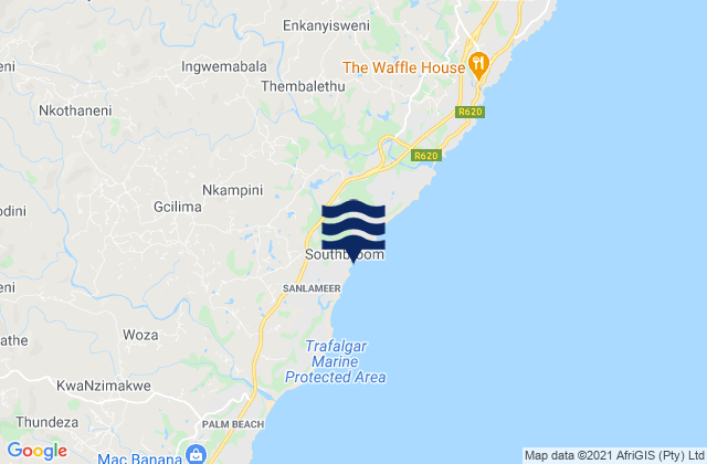 Mapa da tábua de marés em Southbroom, South Africa