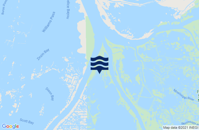 Mapa da tábua de marés em Southeast Pass River Delta, United States