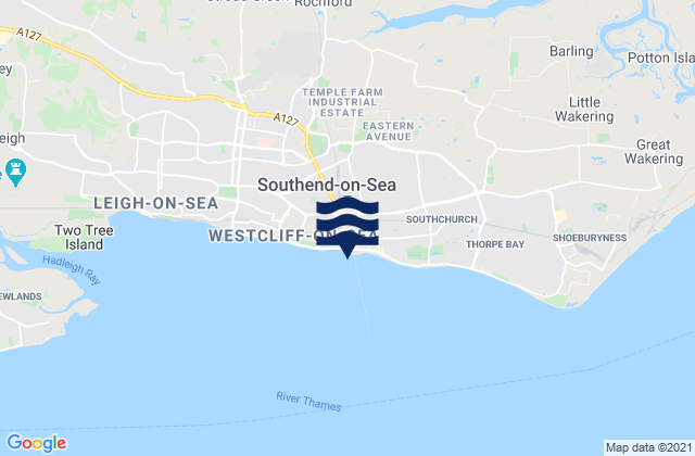 Mapa da tábua de marés em Southend-on-Sea, United Kingdom