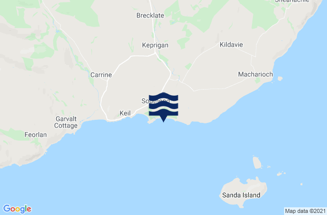 Mapa da tábua de marés em Southend, United Kingdom