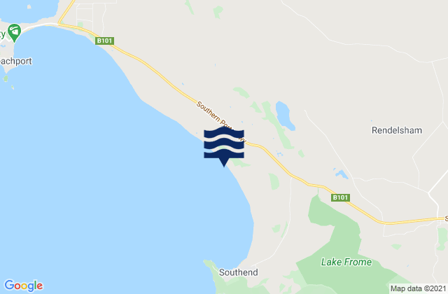 Mapa da tábua de marés em Southend Beach, Australia
