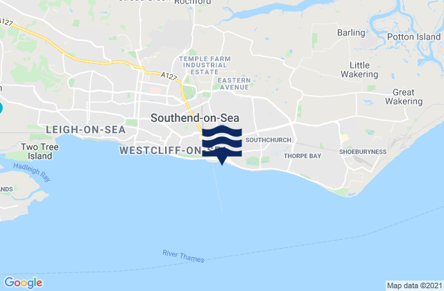 Mapa da tábua de marés em Southend City Beach, United Kingdom