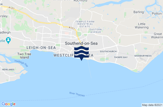 Mapa da tábua de marés em Southend On Sea, United Kingdom