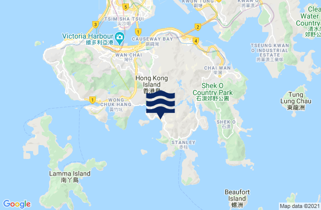 Mapa da tábua de marés em Southern, Hong Kong