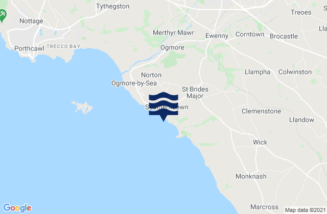 Mapa da tábua de marés em Southerndown, United Kingdom
