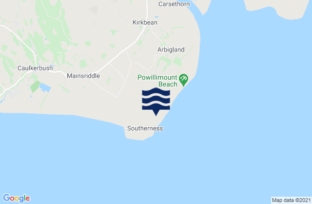 Mapa da tábua de marés em Southerness Beach, United Kingdom