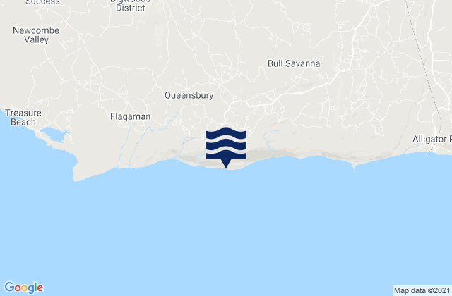 Mapa da tábua de marés em Southfield, Jamaica