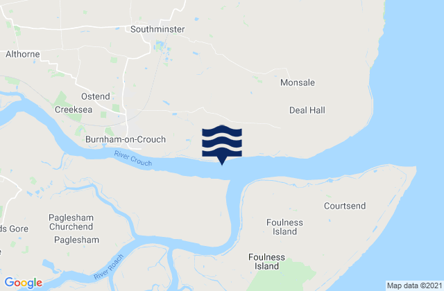 Mapa da tábua de marés em Southminster, United Kingdom
