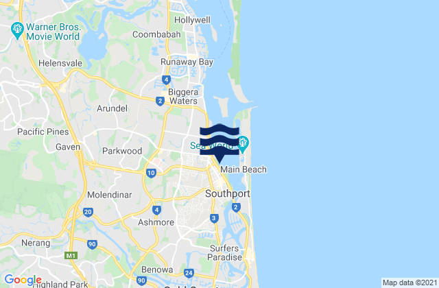 Mapa da tábua de marés em Southport, Australia