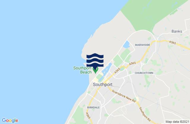 Mapa da tábua de marés em Southport, United Kingdom