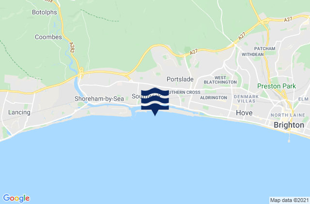 Mapa da tábua de marés em Southwick Beach, United Kingdom