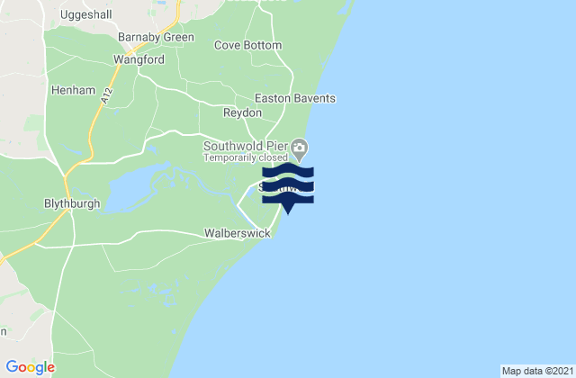 Mapa da tábua de marés em Southwold - The Denes Beach, United Kingdom