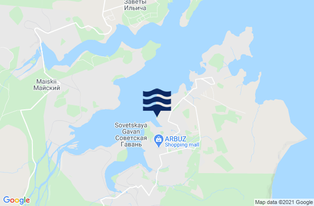 Mapa da tábua de marés em Sovetskaya Harbor, Russia